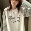 Chique Americano Estilo Preguiçoso Camiseta Casual Solta de Manga Longa Feminina Primavera e Outono Nova Listrada em Contraste Gola Redonda Top Ins