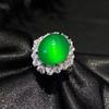 Anel de Calcedônia Gelo Alto Feminino Jade Esmeralda Incrustada com Gema de Prata Calcedônia Transparente Gelo Verde Imperial