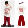 Roupas de Moda Infantil Hip-Hop Moda Verão Solta Infantil Hiphop Camiseta de Dança Calças Vinho Terno Infantil Masculino e Feminino