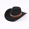 Sombrero Vaquero Occidental de Bloques de Color con Cinturón, Sombrero Transfronterizo de Amazon, Estilo Étnico Vintage Versátil Sombrero de Jazz, Bombín