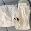 Pijama de Gaze de Algodão Puro com Desenho de Dachshund e Nuvem para Mulheres 2026 Novo Outono/Primavera Mangas Longas Cardigan Roupa de Casa Verão