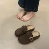 Pantuflas de Algodón con Forro de Borrego Lana Retro Baotou para Usar Afuera Zapatos Birkenstock de Ponerse Fáciles Suela Gruesa para Mujer Otoño e Invierno 2025