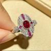 Anillo de corindón rojo con incrustaciones de hemoglobina roja de paloma, estilo Edward Art Deco, de oro de dos colores, para mujer.