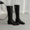 Botas de Cuero Genuino para Mujer de Estilo Nuevo Europeo y Americano, Comercio Exterior Transfronterizo, con Cremallera Lateral, Otoño e Invierno, Punta Redonda, Caña Alta, Negras, Botas Individuales de Moda, Botas Martin