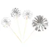 Estilo Ins Abanico Plegable Dorado y Plateado Rosa Azul Negro Abanico de Papel Girasol Flor Decoración de Pastel de Cumpleaños Tarjeta Insertable 4 Piezas