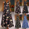 Primavera/Verano 2027 Ropa Femenina Transfronteriza Vestido de Amazon Holgado Retro Multicolor Talla Grande Estampado Cuello en V Sin Mangas Largo