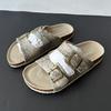 Novedad Verano 2025 Chanclas de Corcho con Doble Hebilla, Zapatos de Mujer Elegantes y Versátiles para Ponerse Fácilmente con Estampado de Serpiente, Venta al por Mayor para Exportación