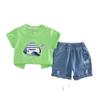 Camiseta Fina de Dibujos Animados de Nave Espacial para Bebé Verano 2025 Nuevo Estilo Casual Manga Corta Conjunto de Dos Piezas para Niños y Niñas Ropa para Niños