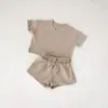Conjunto Sencillo de Color Sólido Exclusivo de Fábrica de Origen Transfronterizo para Niños Bebé Niño Verano 100% Algodón Manga Corta Ropa Casual