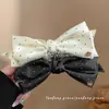 Grande Presilha Banana com Laço de Bolinhas em Cetim, Grampo de Cabelo, Acessório de Cabelo para Rabo de Cavalo Alto, Ornamento de Cabelo Estilo Chanel para Mulheres