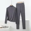 Conjunto Casual de Dos Piezas para el Hogar, Holgado, Talla Grande, Modal Delgado, para Primavera y Otoño, con Cuello Semi Alto, Mangas Largas y Pantalones de Cintura Alta