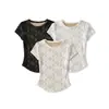 Ay781-26 Verano Suave Fragante Encaje Belleza de Oxígeno Estilo Puro Deseo Camiseta de Manga Corta de Encaje Camiseta Base para Mujer