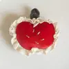 Otoño e Invierno Terciopelo Rojo Encaje Manzana Roja Peluche Accesorios Accesorios DIY Pasador Broche Accesorios Decoración