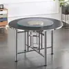 Tampo de Mesa Redondo Grande com Prato Giratório de Vidro, Estrutura de Mesa Dobrável, Mesa de Jantar, Mesa para Sala de Jantar, Uso em Casa Rural, Mesa de Hotel
