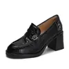 Zapatos de mujer retro de cuero genuino con tacón de bloque metálico Camelia 2026 otoño nuevo mocasines sin cordones zapatos pequeños de cuero