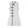 Vestido marca Z com detalhe de nó, best-seller transfronteiriço, moda feminina curta europeia e americana, vestido de poliéster branco elástico da moda AliExpress ZA