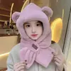 Conjunto de duas peças de chapéu e cachecol para mulheres, novo design fofo de urso de pelúcia, chapéu de inverno quente e cachecol para estudantes