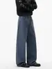 Ropa para hombre LKTM: Pantalones casuales de mezclilla lavada, estilo americano, de alta gama, unisex, versátiles, de corte holgado, pierna recta, pierna ancha, largos