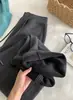 Pantalones de lana de color gris oscuro de pierna curva para mujer, estilo old money, con forro polar y engrosados para estilizar, versátiles, de pierna recta, de pierna ancha, estilo otoño e invierno