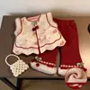 Conjunto de Año Nuevo para Bebé Niña Ningli Invierno Festivo Rojo Cumpleaños de Niña Un Año Nuevo Estilo Chino Conjunto de Dos Piezas