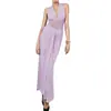 Falda Larga Elegante con Espalda Descubierta y Cinta Estilo Europeo y Americano Transfronterizo Encaje en la Cintura Escote en V Profundo Sexy de Tirantes Vestido Elegante de Fénix