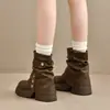 Botas de Moda de Tacón Alto con Suela Gruesa Botas Individuales para Mujer Otoño 2026 Nuevo Llegada Botas Arrugadas Botas de Pierna de Pantalón Merade Botas de Montura