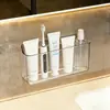 Caja de almacenamiento transparente acrílica para pared sin taladro, organizador de artículos de tocador para baño, estante multifuncional con compartimentos