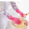 Guantes Sanhan para lavar platos Limpieza de cocina Guantes para el hogar Impermeables Duraderos Forrados de felpa Gruesos Guantes para lavar ropa Alargados