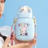 Taza Qimi Qi Le, taza mezcladora de pajita, taza de acero inoxidable 316, creativa caricatura para niños, correa para taza
