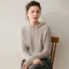 Suéter de cachemira para mujer, sudadera con capucha y media cremallera, otoño e invierno, suelto, casual, color liso, tejido de punto, temperamento, top que reduce la edad