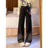Jeans de Talla Grande Estilo Americano Nuevo con Cremallera Lateral Degradado para Mujer Otoño Gordita mm Cintura Alta Pierna Ancha Recta Pantalones Holgados