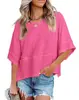 Amazon Transfronterizo 2026 Verano Estilo Europeo y Americano Patchwork Color Sólido Cuello Redondo Holgado Top Camiseta con Mangas Acampanadas