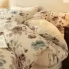 Conjunto de quatro peças vintage de algodão puro Classe A, capa de edredom e lençol 100% algodão puro escovado, conjunto de cama de três peças de luxo leve para quarto