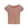 Playera de Punto de Seda Helada de Manga Corta de Verano para Mujer Look Adelgazante Hongo Estilo Corto de Cintura Alta Ombligo Expuesto Clavícula Top Fino