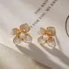 Pendientes de Perla y Flor de Diseño de Nicho Sentido Avanzado Pendientes de Circonita Microincrustada y Esmalte Pendientes de Moda Exquisitos y Versátiles para Mujer