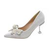 2023 Outono Novo salto agulha Pérola cor sólida salto alto baixo salto baixo sapatos femininos cano baixo