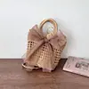 Bolsa de Renda com Laço Artística Estilo Floresta para Crianças, Bolsa de Ombro Estilosa de Verão para Meninas e Bebês, Bolsa de Palha, Bolsa de Mão