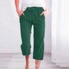 Amazon Transfronterizo Deseo Mujer Color Sólido Cordón Algodón Lino Casual Holgado Recto Bolsillo Ropa de Casa Pantalones Cropped