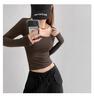 Camisa ajustada de cuello cuadrado, escotada y de rosca de alta calidad para primavera y otoño, top ajustado de manga larga para mujer