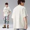 Camiseta Masculina de Algodão Pesado Lavado com Estampa Graffiti Estilo Americano Transfronteiriça Divertida Tendência Verão Camiseta Marca de Moda