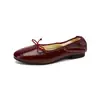 Zapatos Planos de Ballet Retro de Piel de Oveja Súper Suave para Mujer, Redondos, de Corte Bajo, con Lazo y Plisados, Calzado Casual Simple para Persona Perezosa, Zapatos Pequeños de Cuero