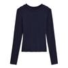 2024 Inverno Novo Estilo Pure Desire Spice Girls Básico Pequeno Gola Redonda Manga Longa Camisa Base Feminina Estilo Europeu e Americano Cor Sólida Camiseta