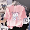Camiseta de Manga Corta de Algodón Puro para Niñas Verano Nuevo Estilo Dibujos Animados Casual Versátil Top de Media Manga para Niños Medianos y Grandes