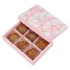 Caja para pastel de luna geométrica rosa con dorado 6 80g Caja para empaque de soufflé Festival de Medio Otoño caja de cartón para repostería nieve mei Niang