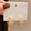 Brincos de Prata Banhados a Ouro Real 18K com Agulha de Prata, Zircônia, Letra C em Formato de C, Brincos de Moda High-End, Simples e Versáteis, Luxo Leve