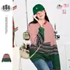 Camiseta de Manga Larga a Rayas Patchwork Retro Americana de Moda Sudadera Unisex de Moda Camiseta Base Superior V01