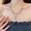 Collar de Estrella de Cuatro Puntas Apilado de Doble Capa para Mujer Estilo Hip-Hop Ins Trendy Cadena Clavicular Diseño Nicho Accesorios
