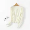 Cárdigan de punto de lino helado minimalista de alta gama estilo francés para mujer, chaqueta corta, ropa de protección solar, prenda exterior fina, camiseta para aire acondicionado, top