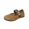 Zapatos Mary Jane Redondos Retro para Mujer Otoño 2026 Nuevos Zapatos Birkenstock con Correa Individual de Pedrería Plano para Viajes Cotidianos Boca Baja Zapatos Individuales