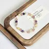 Pulsera de Cristal Súper Siete Colores Naturales Pulsera de Cristal con Perlas de Agua Dulce Nuevo Estilo Chino Simple Versátil Pulsera de Acero de Titanio Venta al por Mayor